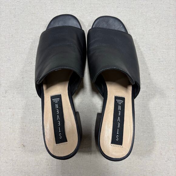 Y2K 90s Steve Madden Women Chunky 2" Heel Size 7.5 Black Office Siren Open Toe - Picture 4 of 4